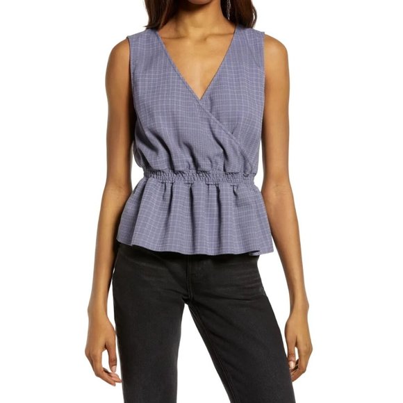 Treasure & Bond Tops - TREASURE & BOND Women's Crop Peplum Tank Size Medium Blue Gradient Plaid 0104
